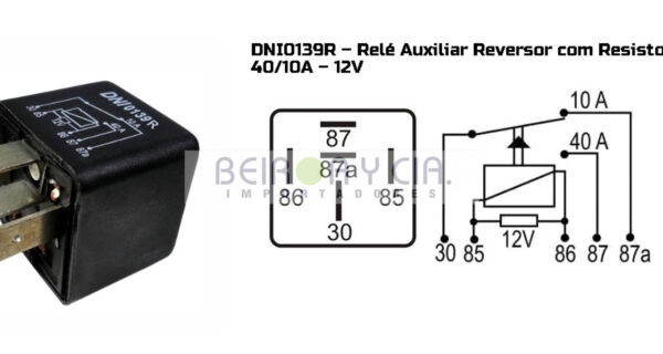 RELAY DNI 0139R 12V 40/10AMP 5T INVERS C/RESISTENC